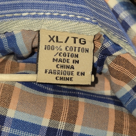 Tommy Bahama Jeans Orange & Blue Tartan Plaid Long Sleeve Button Up Shirt Sz XL - Picture 7 of 10
